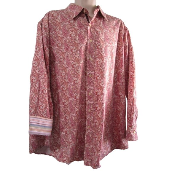 Synergy Other - Synergy Raspberry Peach Paisley Button Up Shirt 3XL Liberty Cuffs EUC
